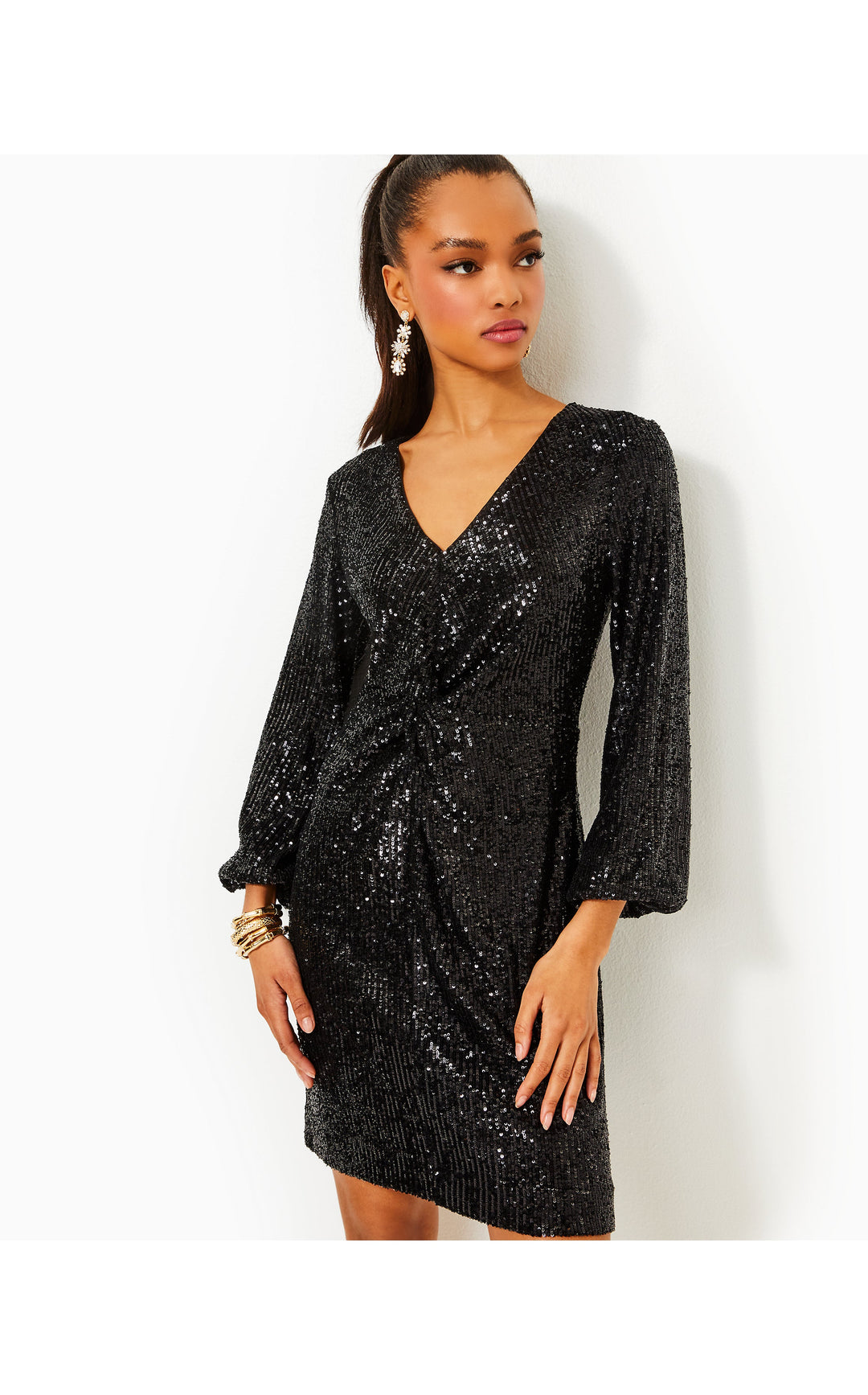 estrella sequin dress Star Sequin Tee Dress Black & Gold Mini