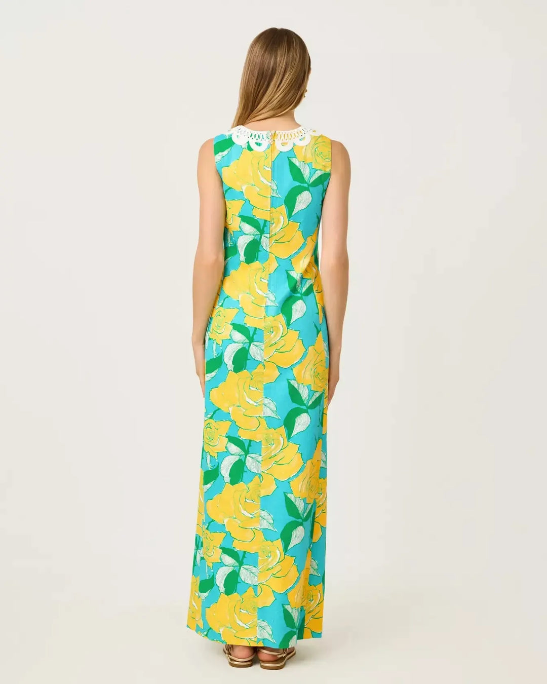 Lotta Stretch Maxi Shift Dress Blue Curacao Rose Bud – The Island Cabana