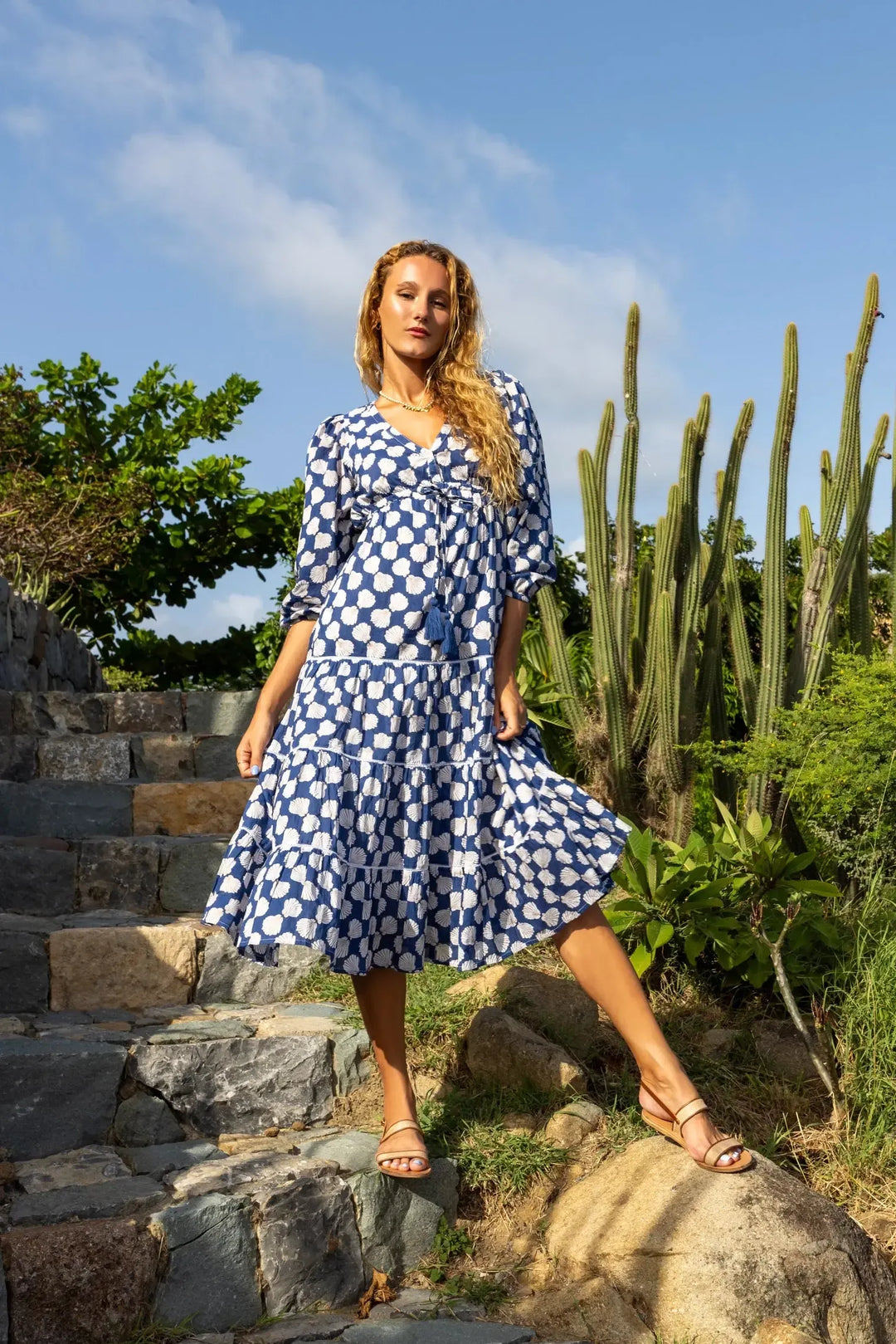Odette Women's Maxi Dress Shell Beach Navy – The Island Cabana